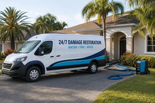 Heating Equipment Fire Damage Restoration Zellwood, Florida service vehicle from Apopka AquaAid